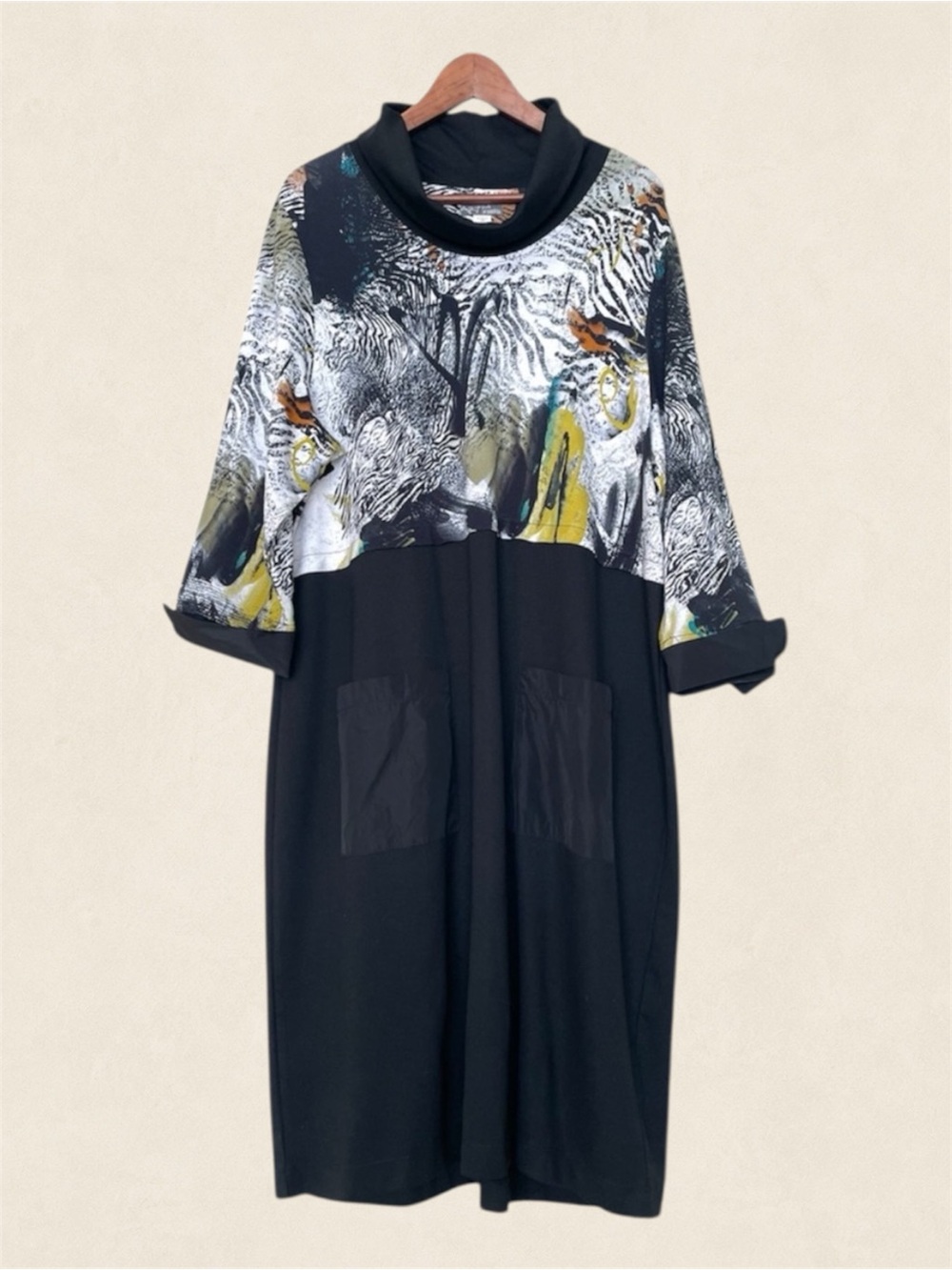 Dolcezza Simply Art To Wear Safari Escape Dress XXL Cowl Neck Pockets Lagenlook